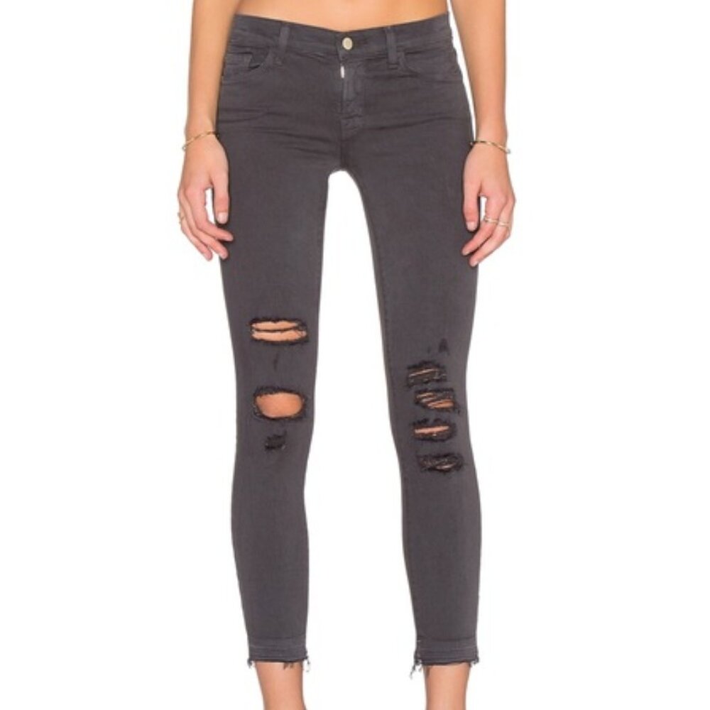 NWT J Brand Charcoal Gray Cropped Skinny Jeans w/ Raw Hem, Size 26